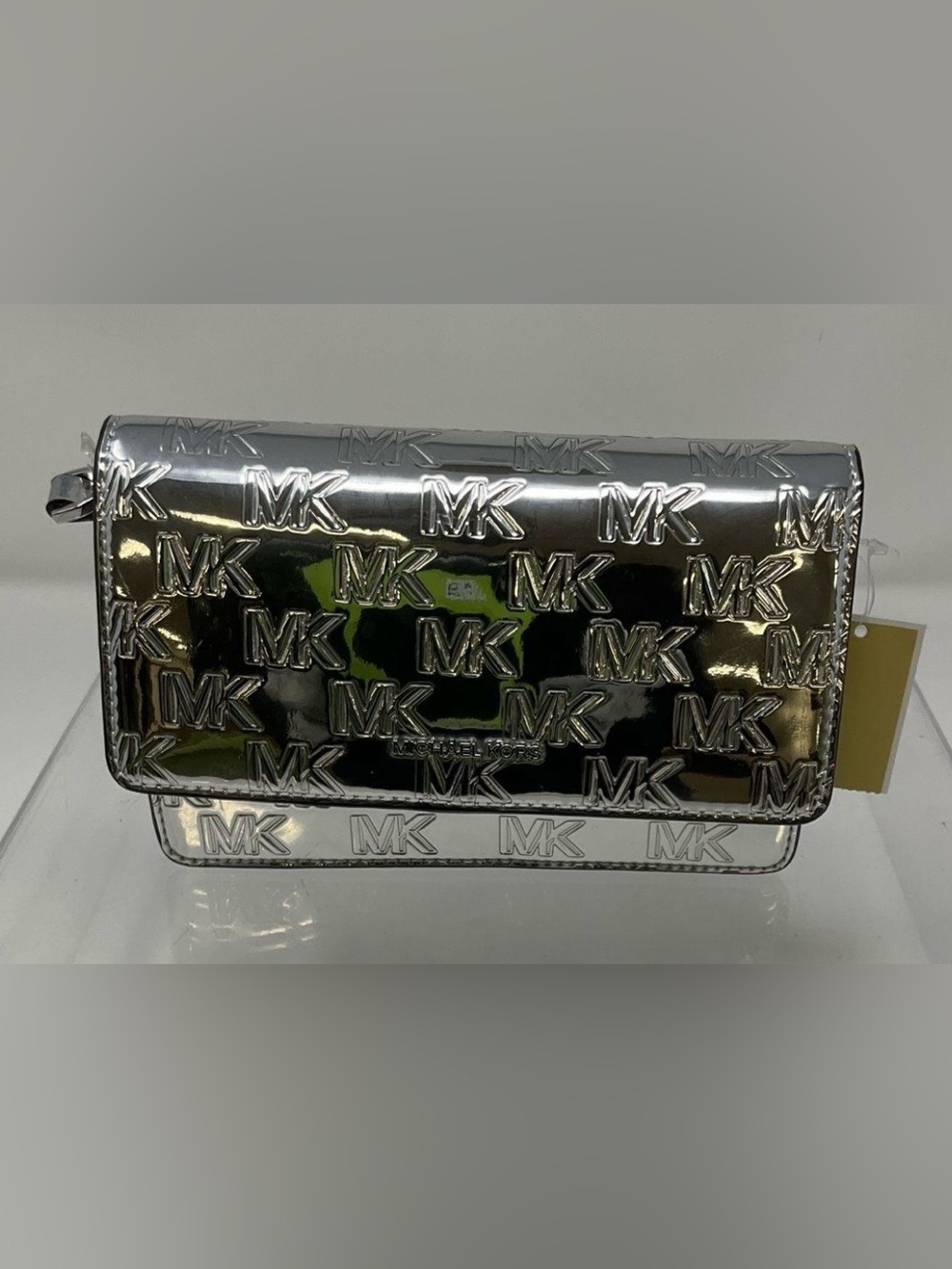 Michael Kors Silver Embossed MK Crossbody Bag